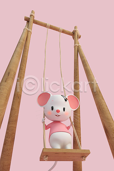 귀여움 사람없음 3D PSD 디지털합성 편집이미지 2020년 3D캐릭터 경자년 그네 머리핀 분홍색 새해 쥐 쥐띠 쥐캐릭터 캐릭터 편집 한마리 흰쥐