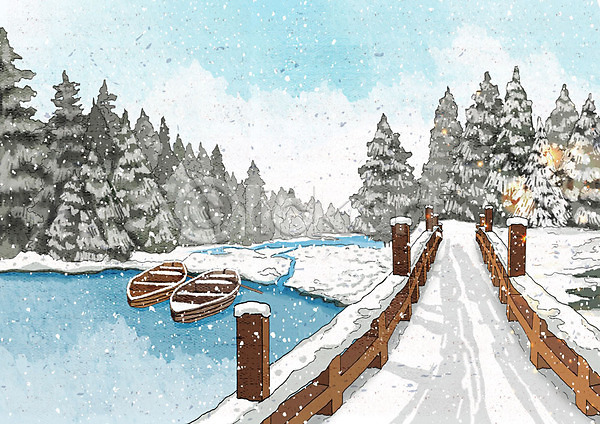 차가움 추위 행복 사람없음 PSD 일러스트 강 겨울 겨울배경 겨울풍경 나무 날씨 눈(날씨) 다리(건축물) 백그라운드 크리스마스 풍경(경치) 흰색