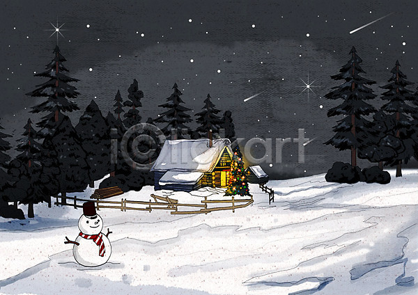 차가움 추위 행복 사람없음 PSD 일러스트 겨울 겨울배경 겨울풍경 날씨 눈(날씨) 눈사람 백그라운드 주택 크리스마스 크리스마스트리 풍경(경치) 흰색