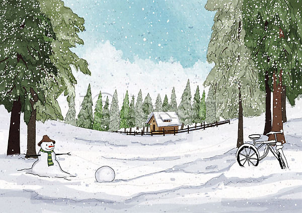 차가움 추위 행복 사람없음 PSD 일러스트 겨울 겨울배경 겨울풍경 나무 날씨 눈(날씨) 마을 백그라운드 산속 주택 크리스마스 풍경(경치) 흰색