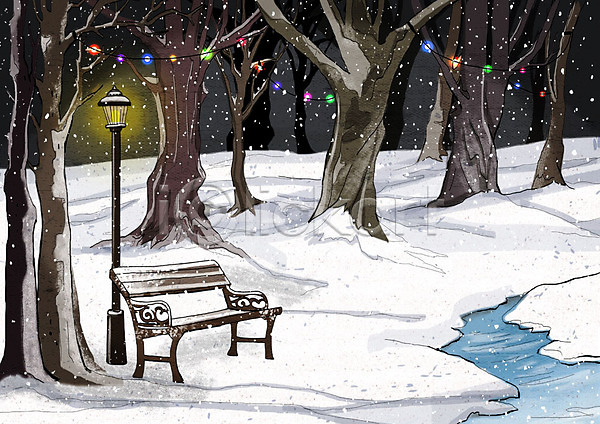차가움 추위 행복 사람없음 PSD 일러스트 가로등 겨울 겨울배경 겨울풍경 나무 날씨 눈(날씨) 백그라운드 벤치 크리스마스 크리스마스장식 크리스마스트리 풍경(경치) 흰색