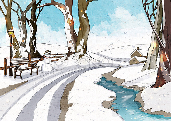 차가움 추위 행복 사람없음 PSD 일러스트 거리 겨울 겨울배경 겨울풍경 나무 날씨 눈(날씨) 눈사람 백그라운드 벤치 주택 크리스마스 풍경(경치) 흰색
