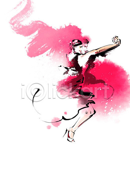 열정 즐거움 남자 두명 사람 여자 PSD 일러스트 꽃 댄스스포츠 번짐 분홍색 붓터치 사교댄스 춤 캘리그라피 커플 탱고