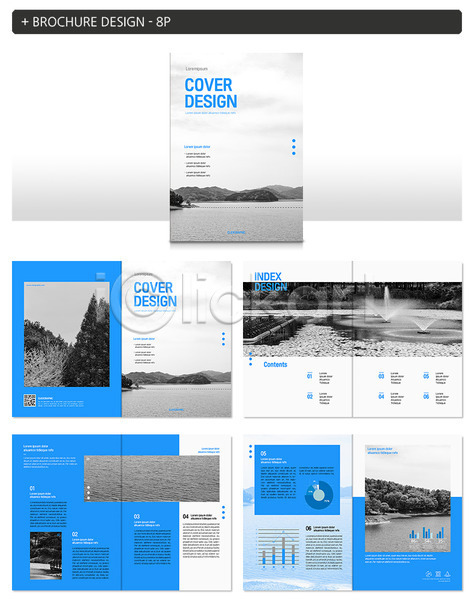 사람없음 INDD ZIP 인디자인 템플릿 흑백 나무 리플렛 산 인포그래픽 자연 파란색 팜플렛 풍경(경치) 호수 회색