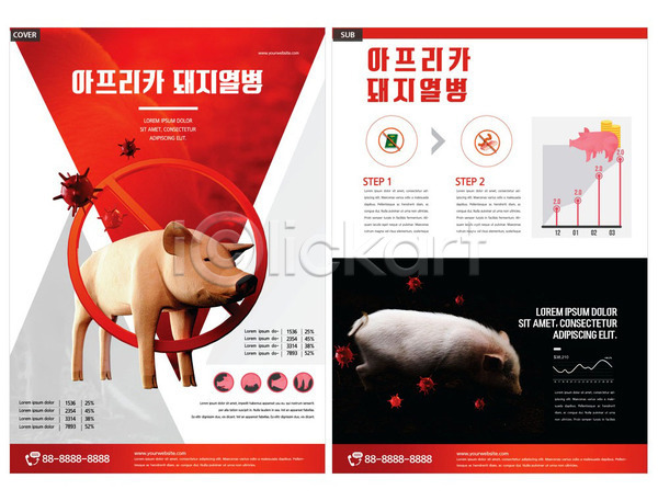사회이슈 사람없음 INDD ZIP 인디자인 전단템플릿 템플릿 가축 그래프 금지 돼지 두마리 바이러스 빨간색 아프리카돼지열병 전단