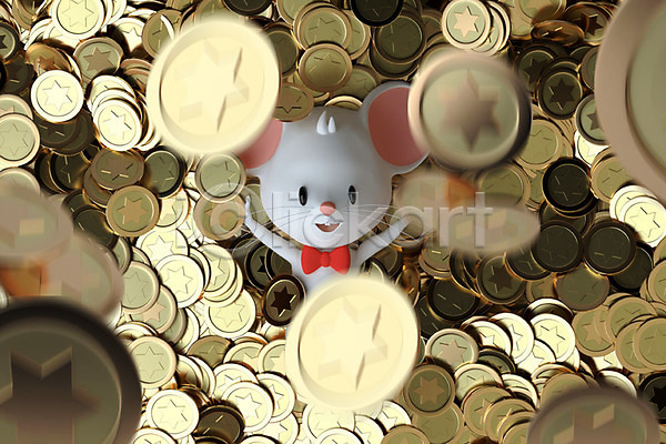 떨어짐 행운 사람없음 3D PSD 디지털합성 편집이미지 3D소스 경자년 당첨 동전 쏟아짐 오브젝트 적립 쥐 쥐캐릭터 편집 편집소스 한마리 흰쥐