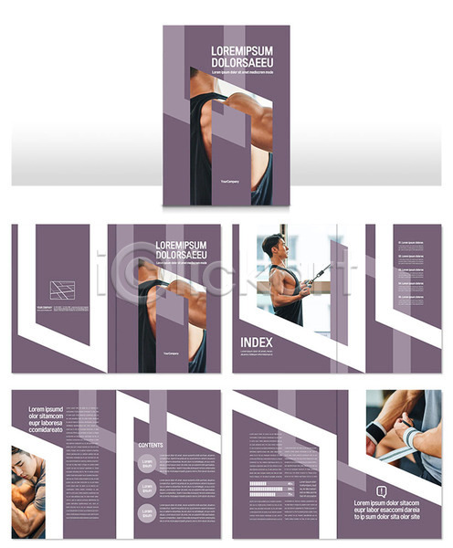 열정 20대 남자 성인 성인남자만 여러명 한국인 INDD ZIP 인디자인 템플릿 건강 근육 리플렛 연습 운동 자주색 팜플렛 헬스