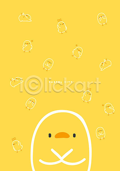 귀여움 포근함 사람없음 AI(파일형식) 일러스트 노란색 백그라운드 병아리 봄 봄배경 아기자기 캐릭터 파스텔톤 패턴 포스터 프레임