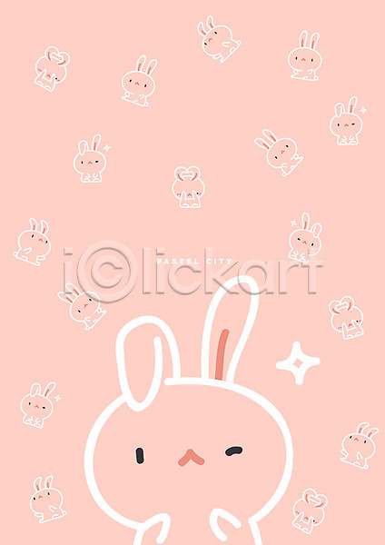 귀여움 포근함 사람없음 AI(파일형식) 일러스트 백그라운드 봄 분홍색 아기자기 캐릭터 토끼 파스텔톤 패턴 포스터 프레임