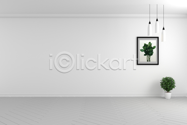 사람없음 3D JPG 포토 해외이미지 미니멀 벽 식물 실내 액자 인테리어 조명 화분 흰색