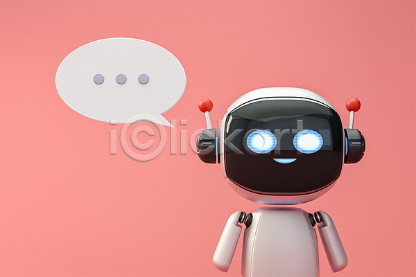 소통 사람없음 3D PSD 디지털합성 편집이미지 3D캐릭터 AI(인공지능) 로봇 말풍선 말하기 분홍색 상담 상담원 정보기술 채팅봇 편집 편집소스