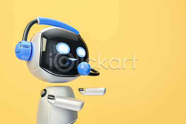 사람없음 3D PSD 디지털합성 편집이미지 3D캐릭터 AI(인공지능) 노란색 로봇 상담 상담원 안내 정보기술 채팅봇 편집 편집소스 헤드셋