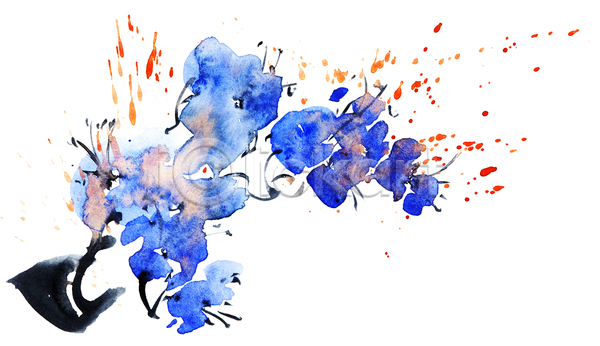사람없음 JPG 일러스트 포토 해외이미지 그림 꽃 손그림 수채화(물감) 파란색