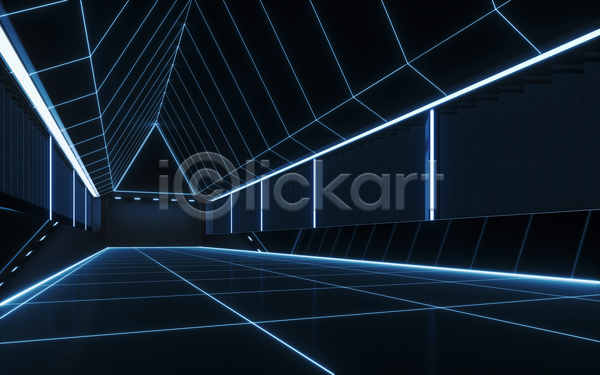 사람없음 3D JPG 포토 해외이미지 검은색 공간 내부 네온 빛 파란색