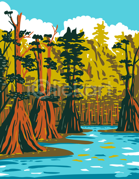 사람없음 JPG 포토 해외이미지 강 국립공원 그림 나무 자연 카툰스타일 풍경(경치) 플로리다