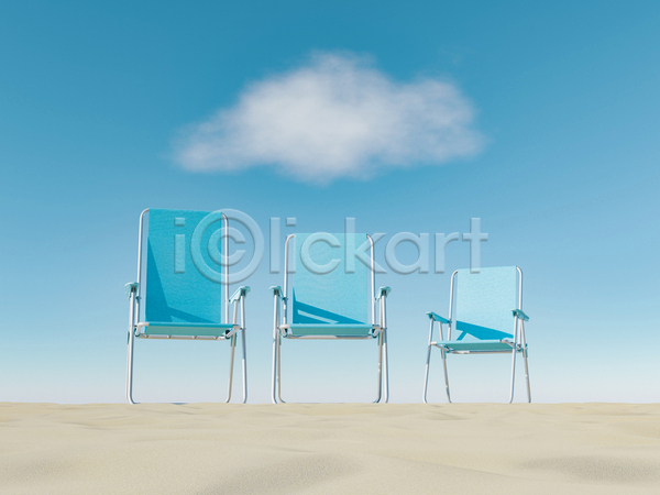 사람없음 3D JPG 디지털합성 포토 해외이미지 구름(자연) 야외 오브젝트 의자 하늘 해변