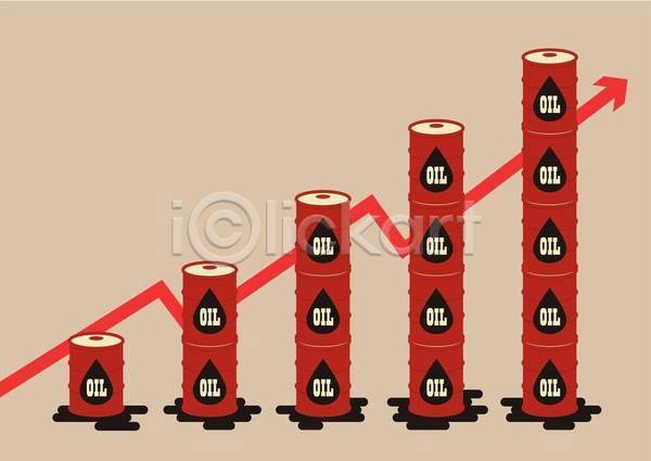 상승 사람없음 EPS 일러스트 해외이미지 갈색 경제 그래프 금융 기름값 기름통 빨간색 석유 석유통 화살표