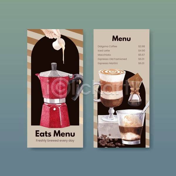 사람없음 EPS 일러스트 템플릿 해외이미지 갈색 드립커피 들기 메뉴판 숟가락 아포카토 잔 카페 커피포트 컵