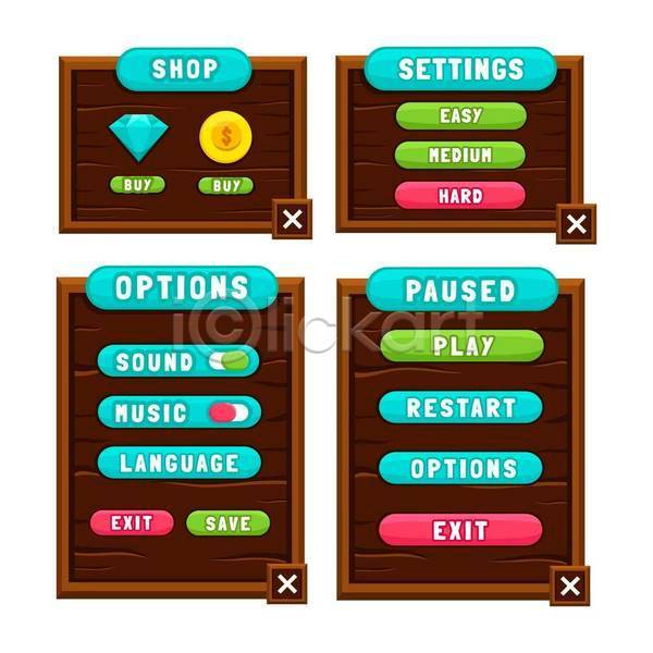 사람없음 EPS 일러스트 해외이미지 UI 게임 구매 금화 다이아몬드 단계 동전 메뉴 목재 설정 옵션 인터페이스 환경설정