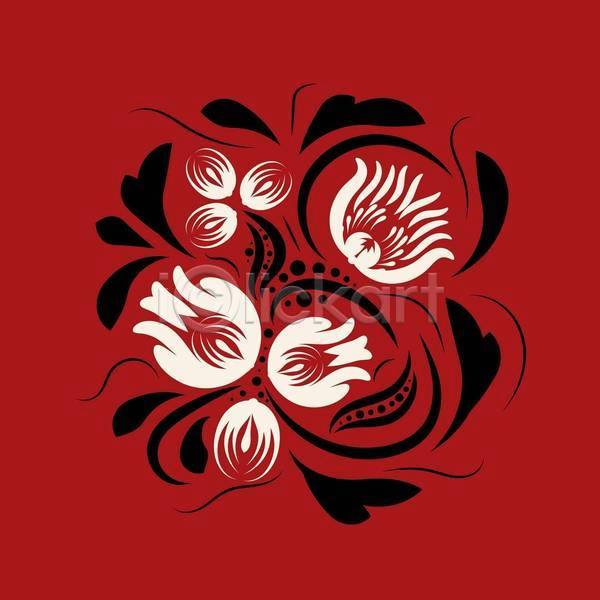 화려 사람없음 EPS 일러스트 해외이미지 꽃 디자인 미술 민화 빨간색 잎