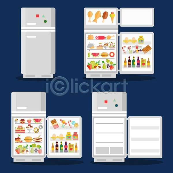 사람없음 EPS 일러스트 해외이미지 냉장고 오픈 음식 주방 주방용품
