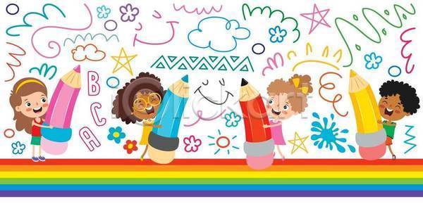 백인 EPS 일러스트 해외이미지 교육 그리기 놀이터 디자인 만화 벽지 붓 수채화(물감) 예술가 유치원 창조 취미 캔버스 페인트붓 학생 화가