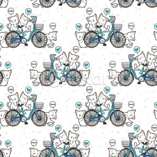 귀여움 러블리 사람없음 EPS 일러스트 해외이미지 고양이 동물캐릭터 말풍선 매달리기 앉기 여러마리 자전거 패턴 패턴백그라운드