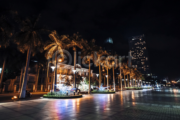 사람없음 JPG 포토 해외이미지 건물 도시 도시풍경 베트남 빌딩 야간 야경 야외 야자수 조명