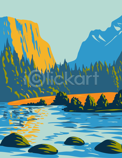 사람없음 JPG 포토 해외이미지 국립공원 그림 산 자연 카툰스타일 캐나다 풍경(경치) 호수