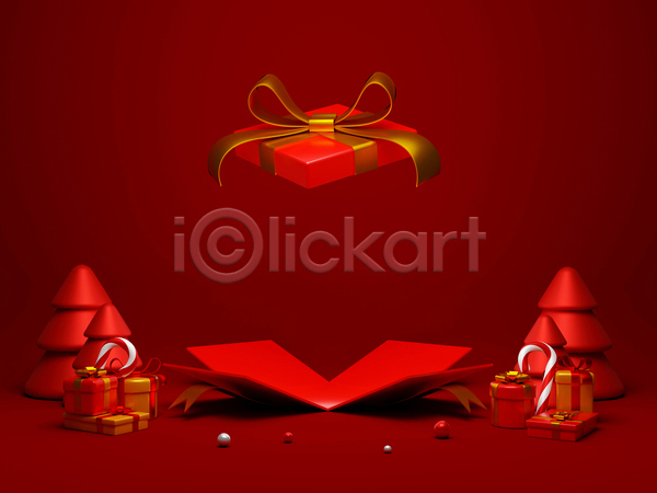 사람없음 3D JPG 디지털합성 포토 해외이미지 나무 리본 빨간색 선물상자 오픈 지팡이사탕 크리스마스 크리스마스선물 크리스마스트리