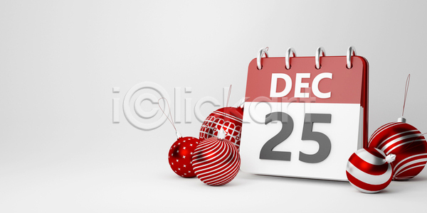 사람없음 3D JPG 디지털합성 포토 해외이미지 12월 날짜 달력 빨간색 오너먼트 크리스마스 크리스마스장식 흰색