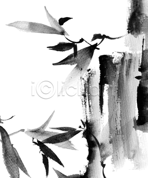 사람없음 JPG 포토 해외이미지 검은색 나뭇가지 동양화 번짐 붓터치 수묵화 잎