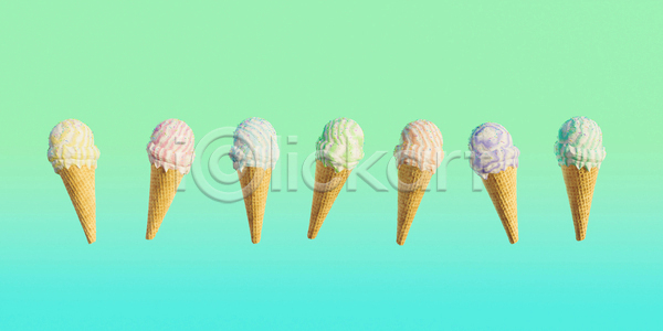 사람없음 3D JPG 디지털합성 포토 해외이미지 민트색배경 오브젝트 콘아이스크림