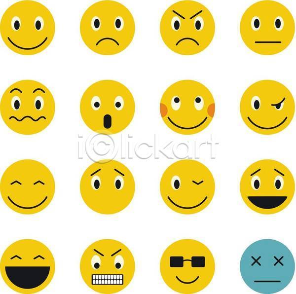 사람없음 EPS 아이콘 일러스트 해외이미지 감정 노란색 세트 원형 이모티콘 캐릭터 표정