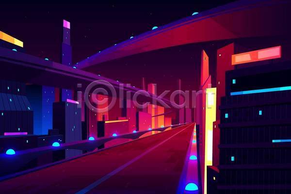 사람없음 EPS 일러스트 해외이미지 건물 도로 도시 도시풍경 빨간색 야간 야경