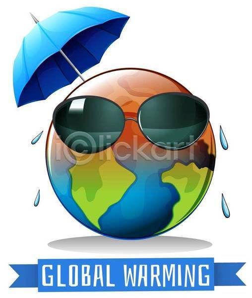 뜨거움 위험 지구온난화 사람없음 EPS 일러스트 해외이미지 기온상승 땀흘리기 리본 선글라스 우산 지구 클립아트