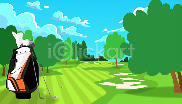 사람없음 AI(파일형식) 일러스트 골프 골프가방 골프깃발 골프장 골프채 구름(자연) 그림자 나무 백그라운드 벙커(골프장) 풍경(경치) 필드 하늘