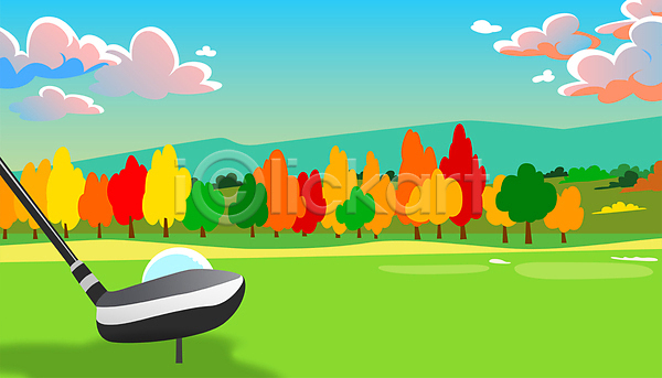 사람없음 AI(파일형식) 일러스트 가을(계절) 가을배경 가을풍경 골프 골프공 골프장 골프채 구름(자연) 단풍 단풍나무 백그라운드 산 필드 하늘