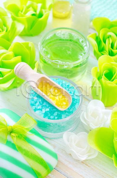 사람없음 JPG 포토 해외이미지 꽃 리본 비누 스쿱 스파 스파용품 아로마테라피 유리병 입욕소금 초록색