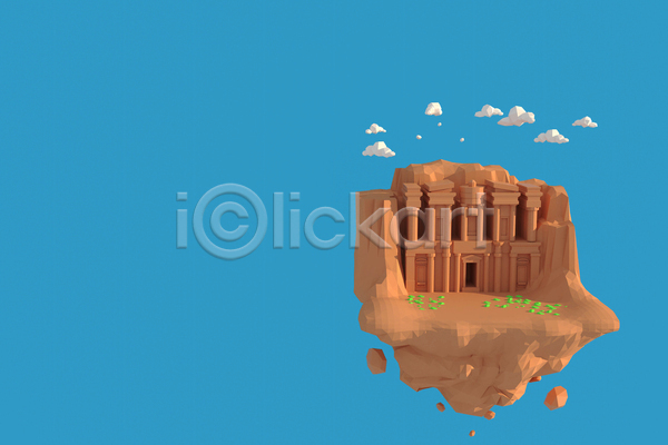 사람없음 3D JPG 포토 해외이미지 고대도시 구름(자연) 로우폴리 세계문화유산 요르단 지형