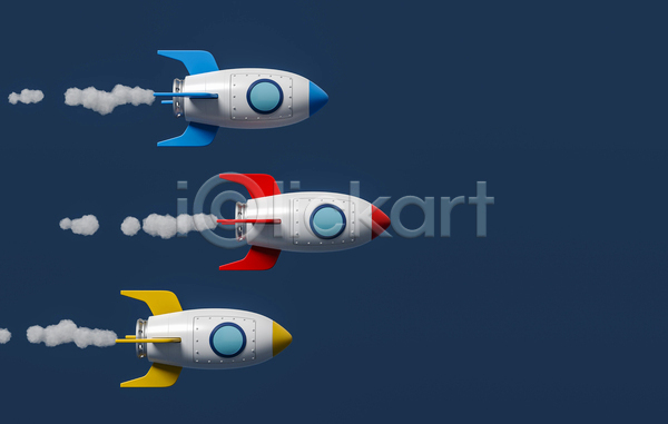 사람없음 3D JPG 일러스트 포토 해외이미지 로켓 로켓발사 발사 세개 오브젝트 우주선 파란배경