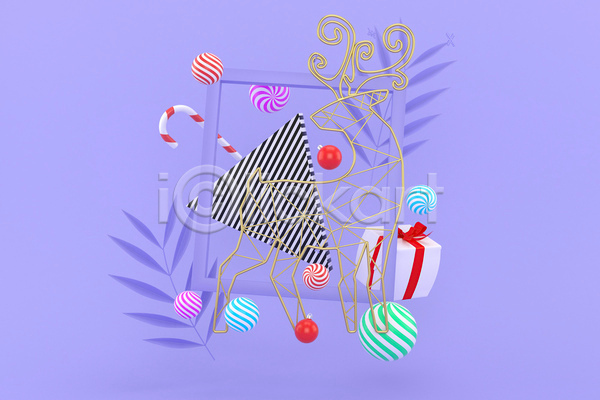 사람없음 3D JPG 디지털합성 포토 해외이미지 보라색 사각프레임 삼각형 선 선물상자 순록 잎 장식볼 지팡이사탕 크리스마스 크리스마스선물 크리스마스장식 크리스마스장식지팡이