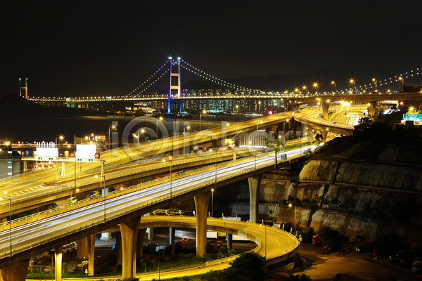 사람없음 JPG 포토 해외이미지 다리(건축물) 도로 도시 도시풍경 빛 야간 야경 야외