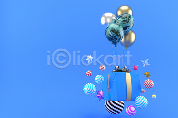 사람없음 3D JPG 디지털합성 포토 해외이미지 눈꽃 눈송이 매달리기 별 선물상자 오너먼트 장식볼 크리스마스 크리스마스선물 크리스마스장식 파란색 풍선