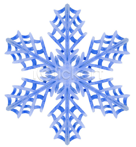 사람없음 JPG 일러스트 포토 해외이미지 겨울 눈꽃무늬 눈송이 디자인 수채화(물감) 파란색