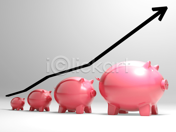 상승 사람없음 3D JPG 포토 해외이미지 경제 금융 돼지저금통 실내 화살표