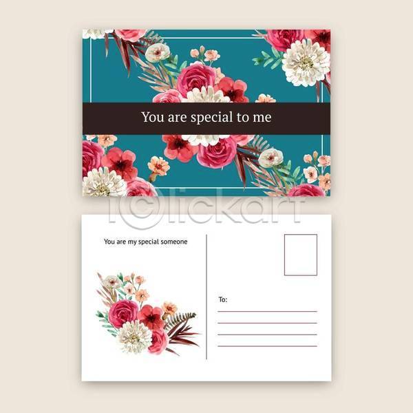 사람없음 EPS 일러스트 해외이미지 꽃 꽃봉오리 디자인 수채화(물감) 엽서 잎 장미 카드(감사) 파란색 프레임