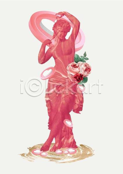 빈티지 사람없음 EPS 일러스트 해외이미지 꽃 동전 디자인 복고 분홍색 인물조각상 잎 콜라주 하트