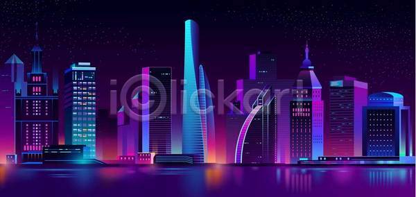 사람없음 EPS 일러스트 해외이미지 건물 도시 도시풍경 보라색 빌딩 야간 야경