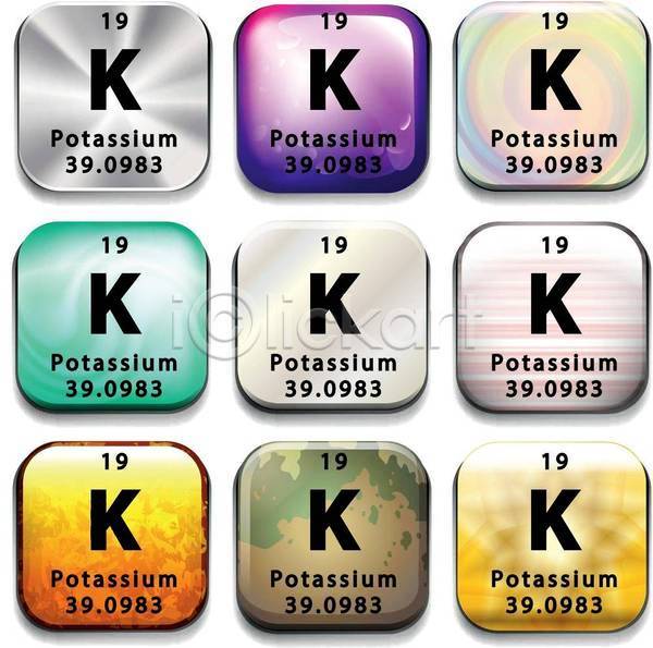 사람없음 EPS 일러스트 해외이미지 K 과학 과학교육 세트 심볼 원소기호 정사각형 칼륨 화학
